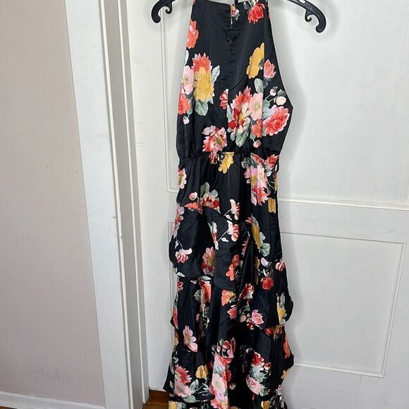 Petal & Pup SARONA HALTERNECK MAXI DRESS Tiered Ruffle BLACK FLORAL Size 2 Nwot - Picture 6 of 8